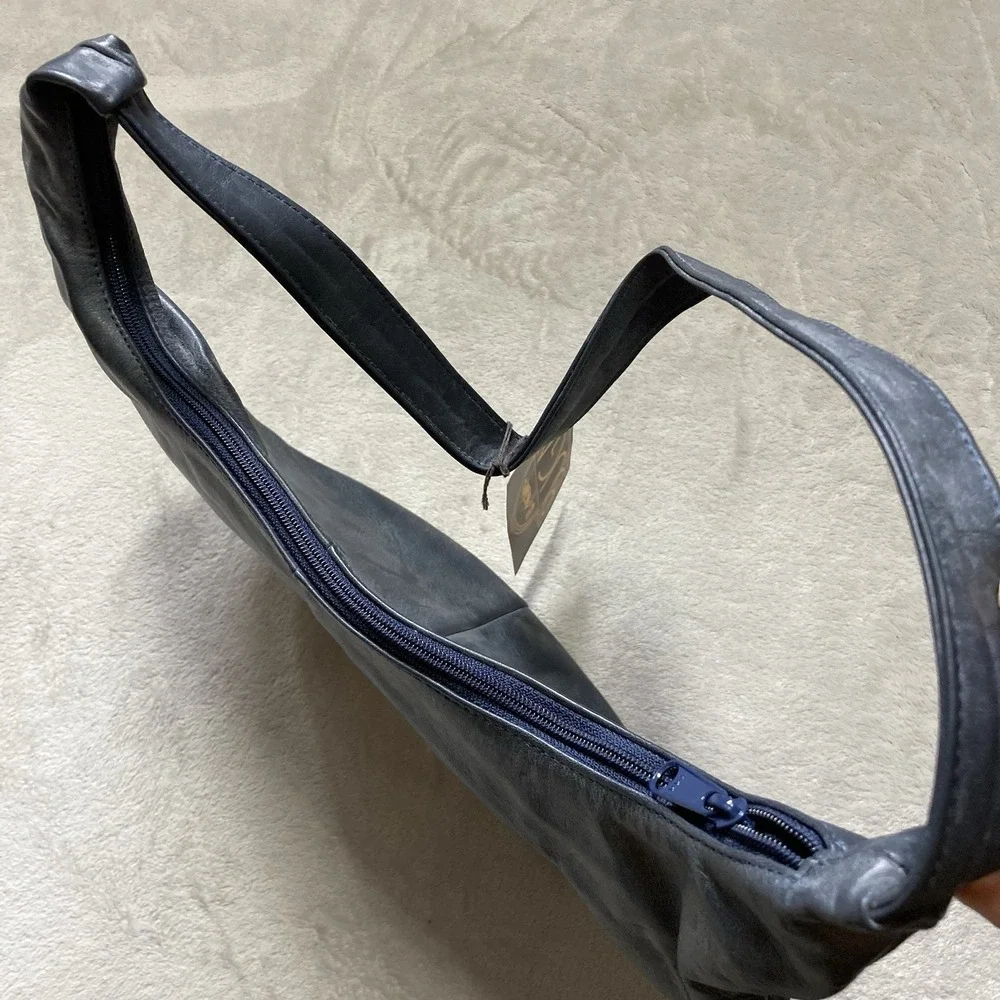 VTG Bugatti Genuine Leather Hobo Shoulder Bag Gray NWT Slouchy Minimalist USA